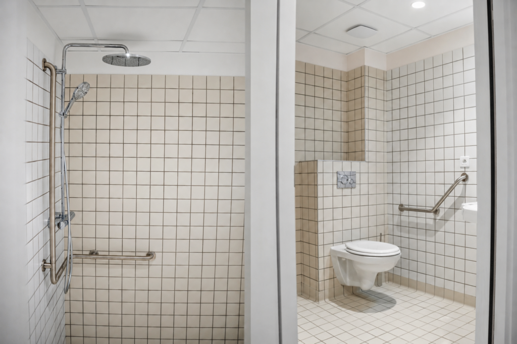 Douche et toilettes adaptées